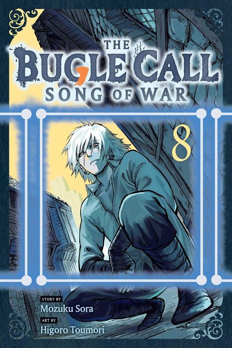 "The Bugle Call: Song of War" zeigt eine Illustration mit einer Person in blauer Kleidung und weißen Haaren vor Ruinen.