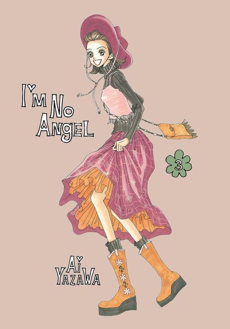 Text: "I'm No Angel", "Ai Yazawa". Illustration: Lachendes Mädchen in stylishen Klamotten mit Hut und Stiefeln.