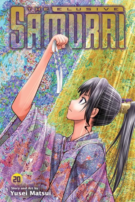 "The Elusive Samurai", "20", "Story and Art by Yusei Matsui". 

Eine Figur hebt entschlossen ein geflochtenes Band hoch, umgeben von farbenfrohen, floralen Mustern.