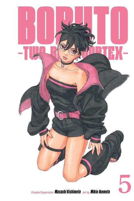 Text: "BORUTO -TWO BLUE VORTEX-" Eine Figur mit Brille und schwarzen Haaren trägt ein schwarzes Outfit mit pinken Akzenten.