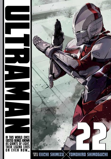 Text: "Ultraman 22. In this world once existed beings known as giants of light. Their legend lives on even now..."  
Ein gepanzerter Charakter in einer dynamischen Pose.