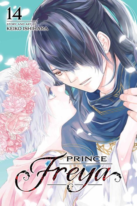 "14, Story and Art by Keiko Ishihara, Prince Freya." Zwei Figuren, eine mit rosafarbenem Blumenkranz, in zärtlicher Nähe.