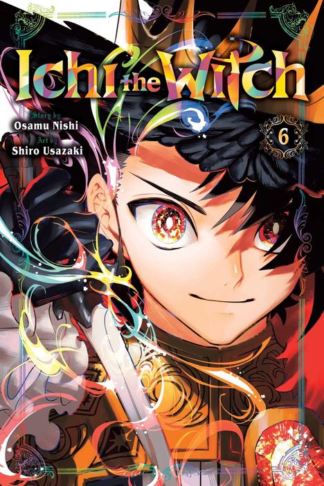 "Ichi the Witch", Band sechs. Illustration mit einem lächelnden Charakter, bunten Augen und lebhaften Farben.