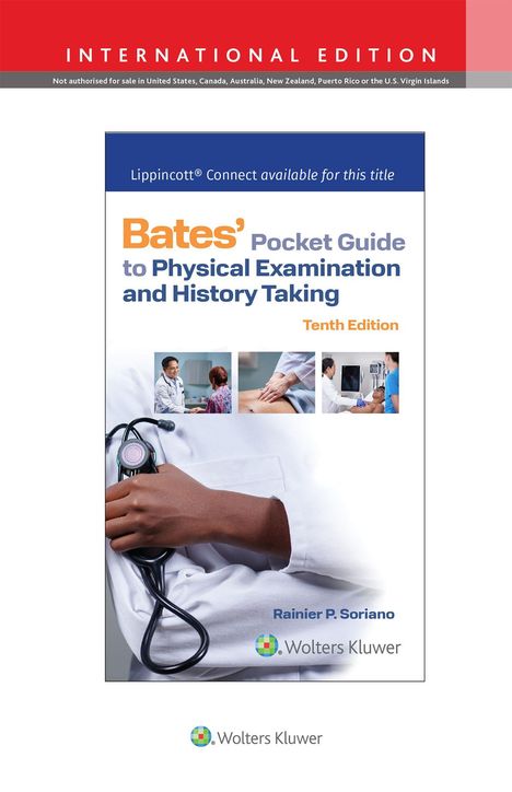 "INTERNATIONAL EDITION. Bates' Pocket Guide to Physical Examination and History Taking, Tenth Edition. Arzt mit Stethoskop."