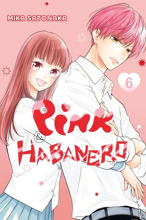 "MIKA SATONAKA, Pink & Habanero, 6". Zwei Anime-Figuren lächeln, rosa Haare, Schülerkleidung, rosa Hintergrund.