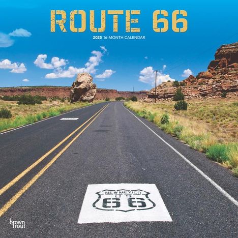 Browntrout: Route 66 2025 12 X 24 Inch Monthly Square Wall Calendar Plastic-Free, Kalender