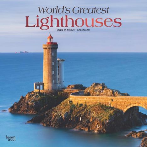 Browntrout: World's Greatest Lighthouses 2025 12 X 24 Inch Monthly Square Wall Calendar Foil Stamped Cover Plastic-Free, Kalender