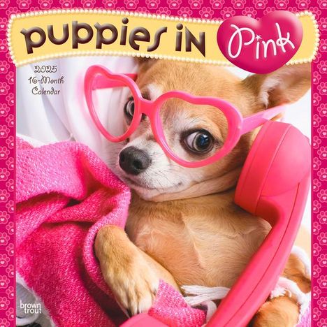 Browntrout: Puppies in Pink 2025 12 X 24 Inch Monthly Square Wall Calendar Plastic-Free, Kalender