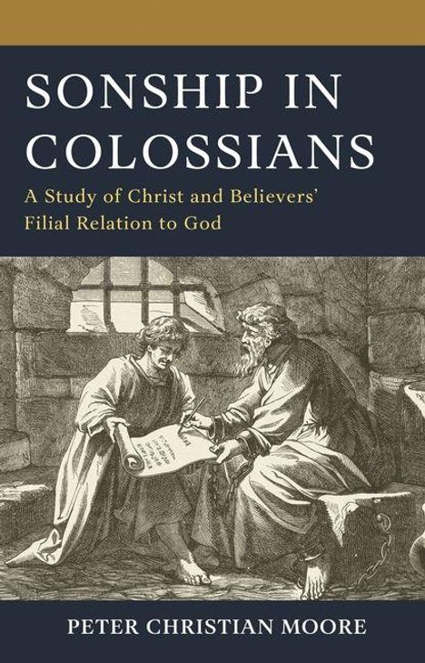 SONSHIP IN COLOSSIANS. Zwei Männer diskutieren in einer antiken Umgebung, einer hält eine Schriftrolle.