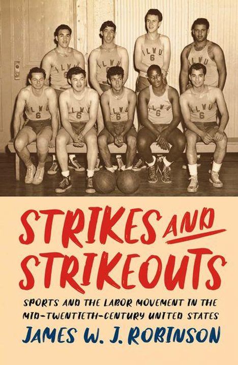 "Strikes and Strikeouts" von James W. J. Robinson. Sieben Männer in Basketballtrikots, 1950er-Jahre-Stil.