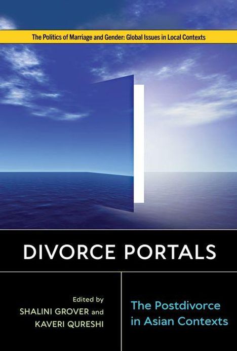 "Divorce Portals: The Postdivorce in Asian Contexts" vor Meereslandschaft, herausgegeben von Shalini Grover und Kaveri Qureshi.
