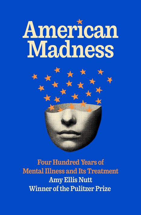 "American Madness", darüber orange Sterne aus einem offenen Kopf, ein stilisiertes Gesicht darunter.