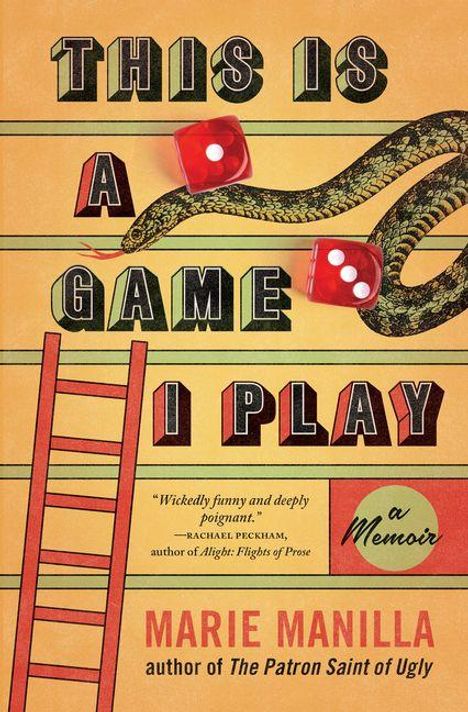"THIS IS A GAME I PLAY" steht groß geschrieben. Eine Leiter, Schlange und Würfel sind auf gelbem Hintergrund dargestellt.