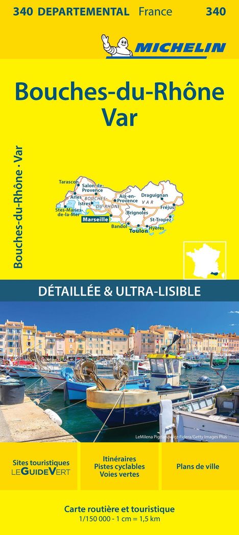 "340 Départemental France 340, Michelin, Bouches-du-Rhône Var, Detaillierte & Ultra-Lesbare Karte, LeGuideVert, Marseille."