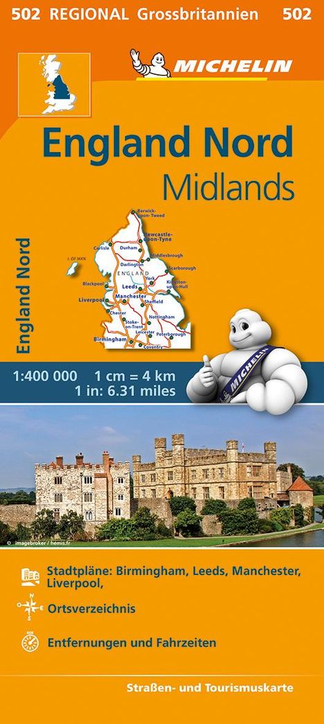 Michelin England Nord, Midlands. Straßen- und Tourismuskarte 1:400.000, Karten