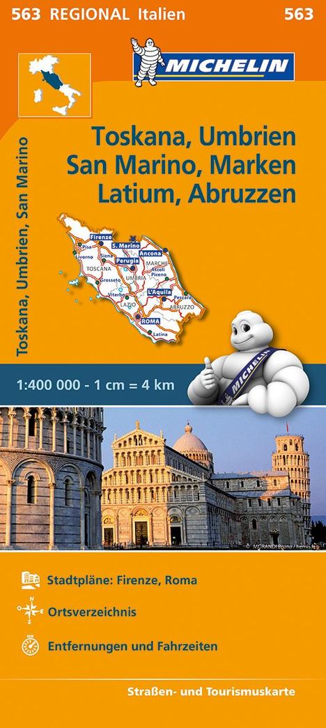 Michelin Toskana, Umbrien, San Marino, Marken, Latium, Abruzzen. Straßen- und Tourismuskarte 1:400.000, Karten