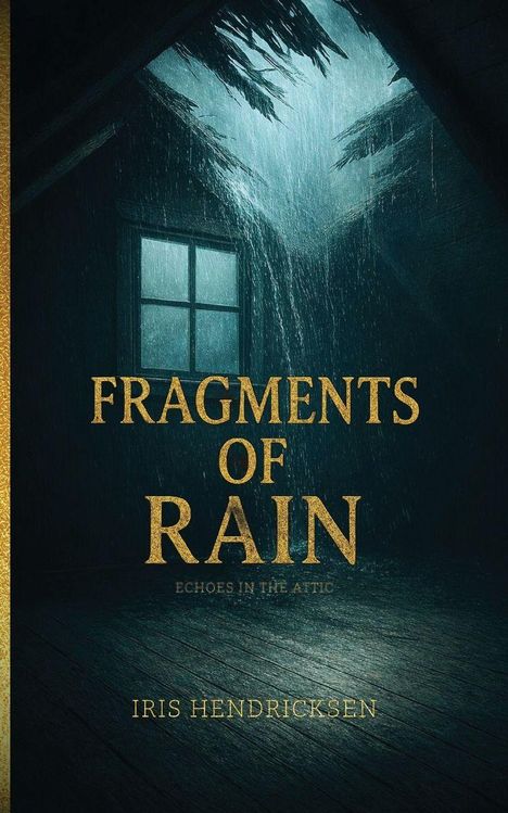 "FRAGMENTS OF RAIN", "ECHOES IN THE ATTIC", "IRIS HENDRICKSEN". Illustration eines verregneten Dachbodens mit Schwachstellen.