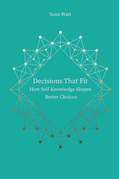 Text: "Decisions That Fit: How Self-Knowledge Shapes Better Choices." Autor: Sean Watt. Grafische, geometrische Form.