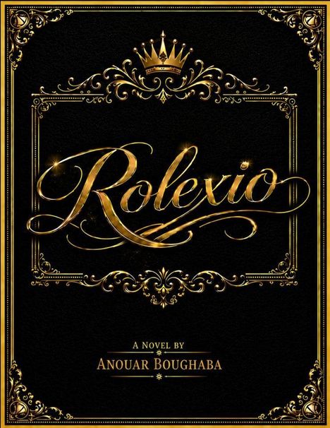 „Rolexio“, verziert mit Goldschrift. Krone und florale Muster unterstreichen den luxuriösen Stil.