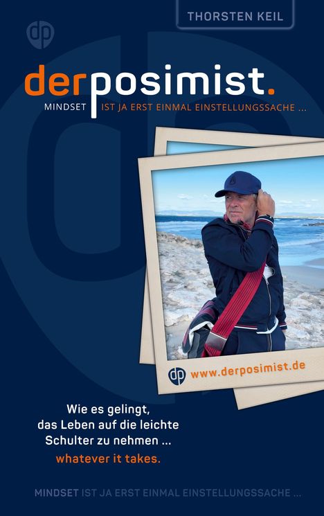 Werbung mit Text: "der posimist. Mindset ist ja erst einmal Einstellungssache..." und Bild von Person am Meer.