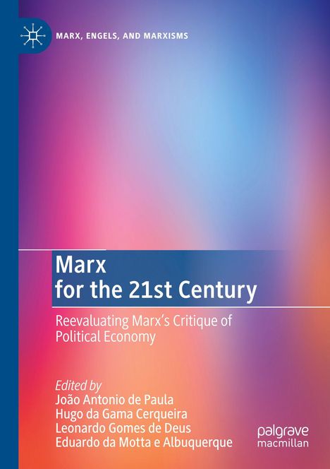 "Bunter Hintergrund in Blau und Rosa. Logo oben links. Text: 'Marx for the 21st Century'. Schrift in Weiß."