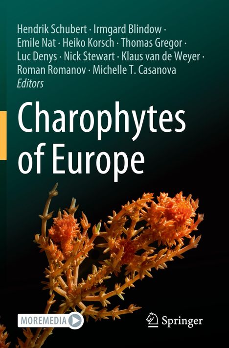 Titel: Charophytes of Europe. Oben Namen der Herausgeber. Unten eine orange Pflanze, Springer-Logo rechts unten.