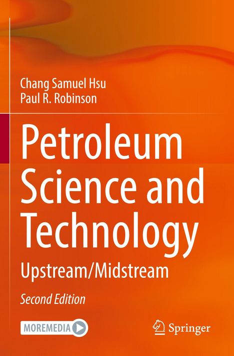 Text in Weiß auf orangefarbenem Hintergrund: „Petroleum Science and Technology: Upstream/Midstream, Second Edition“.