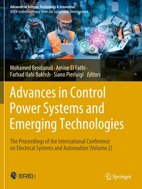 Advances in Control Power Systems and Emerging Technologies, mit Mensch in Schutzweste und Roboterarm, digitales Interface.