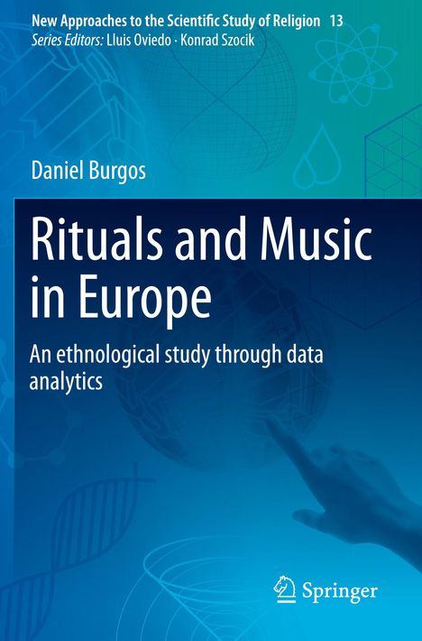 Titel: "Rituals and Music in Europe: An ethnological study through data analytics". Ein blaues Cover mit wissenschaftlichen Symbolen.