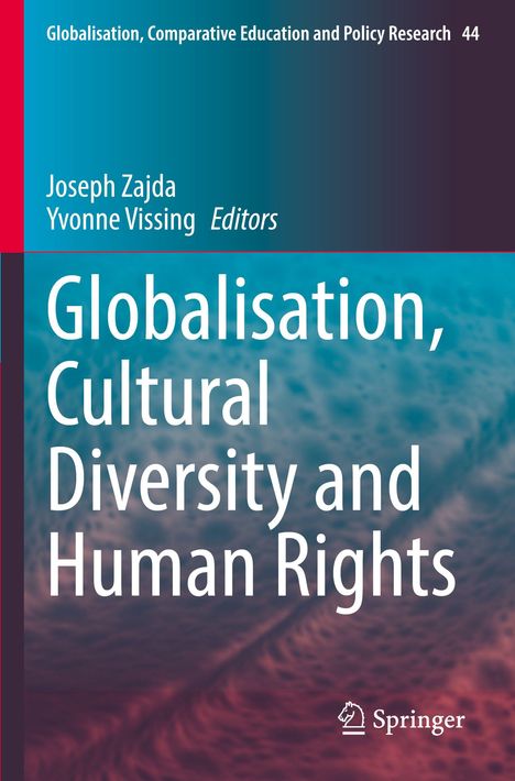 "Globalisation, Cultural Diversity and Human Rights" in großer Schrift, Springer-Logo unten. Hintergrund in Blau- und Rottönen.