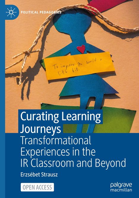 "Curating Learning Journeys" Buchcover: Papierfigur mit Herz, handgeschriebene Notiz "To improve the world a little bit".