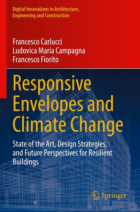 „Responsive Envelopes and Climate Change“ steht in großen gelben Buchstaben auf einem Hintergrund mit Architekturzeichnungen.