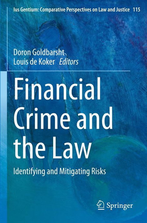 "Financial Crime and the Law: Identifying and Mitigating Risks", blauer Hintergrund mit stilisiertem Motiv.