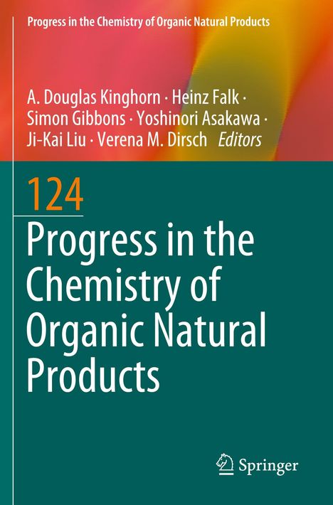 "Progress in the Chemistry of Organic Natural Products 124" in weißer Schrift. Autoren oben aufgeführt, Logo unten.