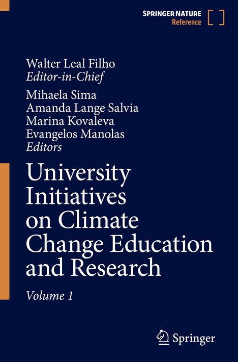 "University Initiatives on Climate Change Education and Research, Volume 1." Dunkelblaues Cover mit weißen Buchstaben.