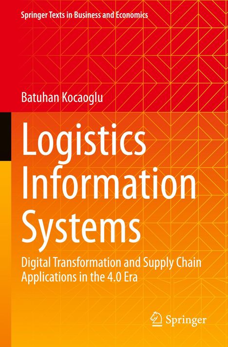 Titel: "Logistics Information Systems", Autor: Batuhan Kocaoglu, oranger Hintergrund mit geometrischem Muster.