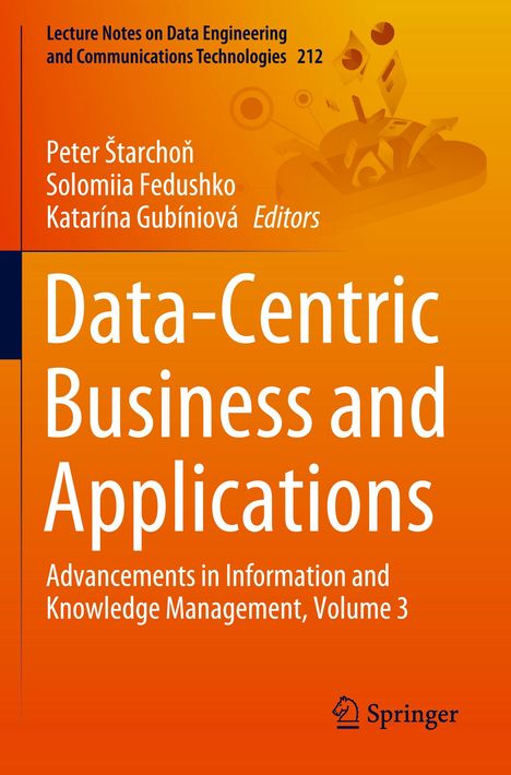 Orange Buchcover mit Titel "Data-Centric Business and Applications". Autoren oben, Springer-Logo unten rechts.