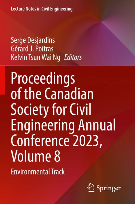 "Proceedings of the Canadian Society for Civil Engineering Annual Conference 2023, Volume 8, Environmental Track", rote Hintergrundgestaltung.