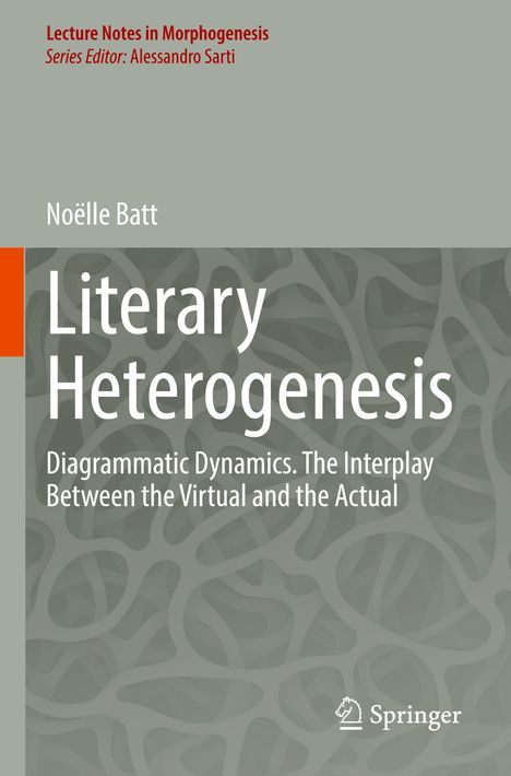 Titel: "Literary Heterogenesis". Untertitel: "Diagrammatic Dynamics. The Interplay Between the Virtual and the Actual". Geometrisches Muster.