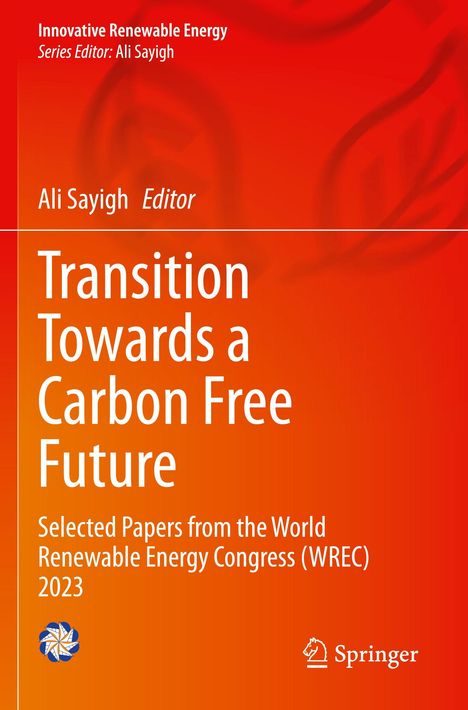 "Transition Towards a Carbon Free Future" in weißem Text auf orangenem Hintergrund, mit Logos unten.