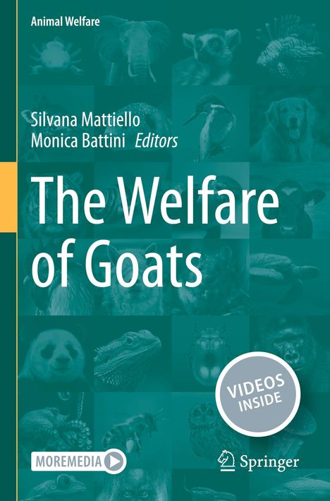 Buchcover mit Titel "The Welfare of Goats", Autoren Silvana Mattiello und Monica Battini; diverse Tierbilder, "VIDEOS INSIDE".