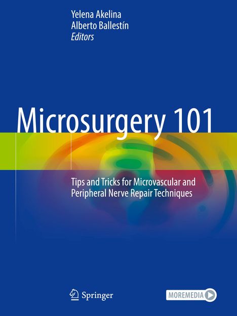 Cover mit dem Titel: "Microsurgery 101". Autoren: Yelena Akelina, Alberto Ballestín. Farbverlauf und Logos unten.