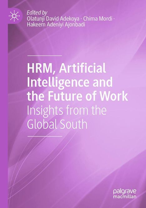 Text: "HRM, Artificial Intelligence and the Future of Work: Insights from the Global South." Lila Hintergrund, schlichtes Design.