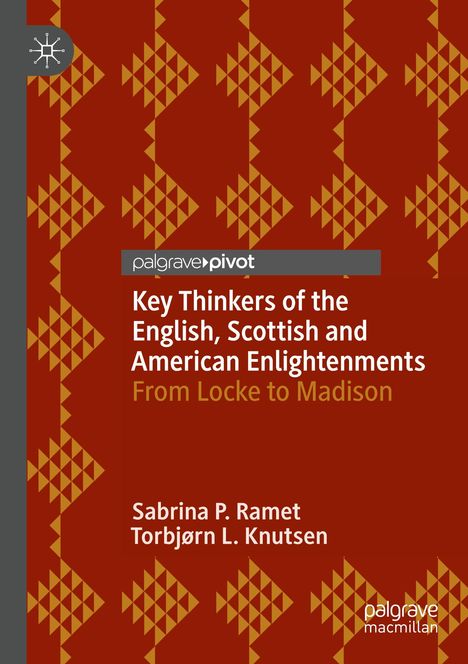 Der Text beschreibt wichtige Denker der englischen, schottischen und amerikanischen Aufklärung. Hintergrund mit Rautenmuster.