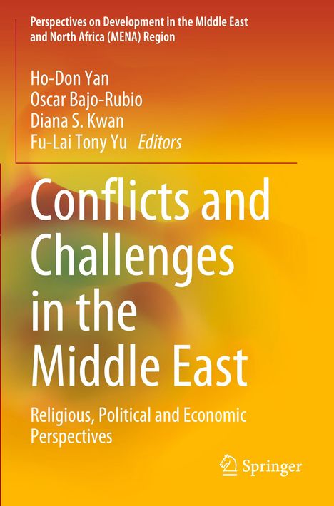 Titel: "Conflicts and Challenges in the Middle East". Hintergrund in orange und gelb. Springer-Logo unten.