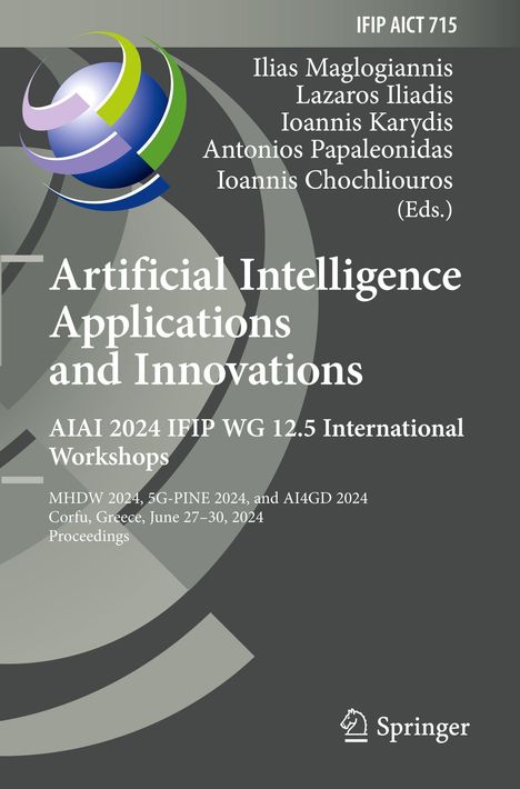 Oben stehen Namen der Herausgeber. Titel: "Artificial Intelligence Applications and Innovations". Unten ein buntes Logo.