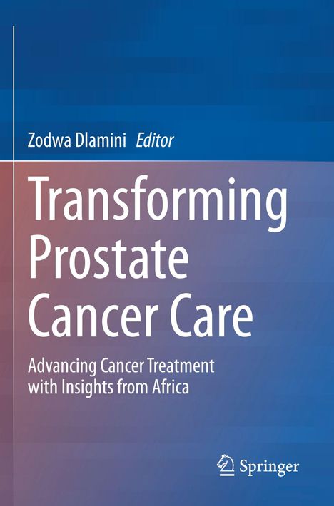 Titel: "Transforming Prostate Cancer Care". 
Untertitel: "Advancing Cancer Treatment with Insights from Africa". 
Hintergrund: Farbverlauf von Blau zu Rot.
Logo: Springer.
