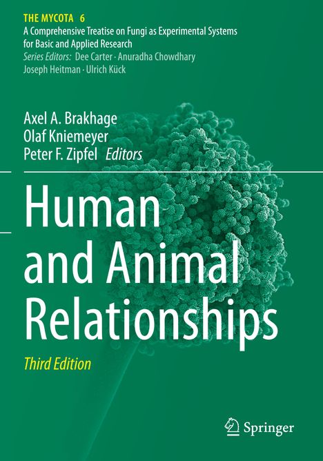 „Human and Animal Relationships, Third Edition“. Grünes Cover, mikroskopisches Bild eines Pilzes, Springer-Logo.