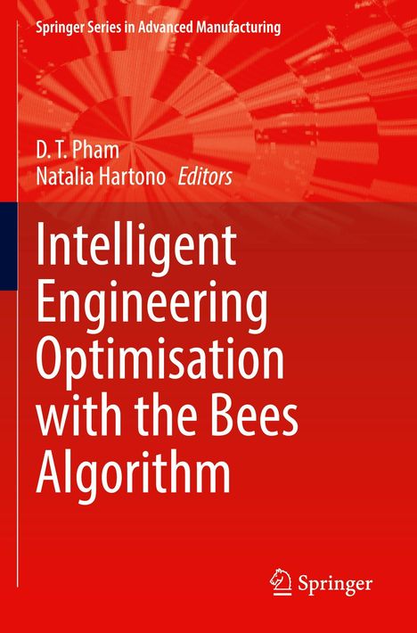 "Intelligent Engineering Optimisation with the Bees Algorithm" in weißer Schrift auf rotem Hintergrund. Springer-Logo.