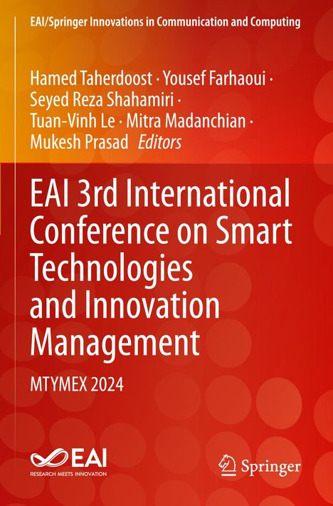 Text: "EAI 3rd International Conference on Smart Technologies and Innovation Management, MTYMEX 2024." Hintergrund in Rot.